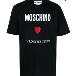 Moschino Black Tee with Red Heart and White Text